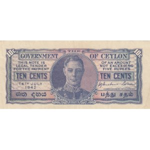 Ceylon, 10 Cents, 1942, XF, p43a