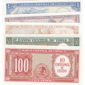 Chile, 1/2 Escudo, 1 Escudo, 10 Escudos, 50 Escudos and 100 Escudos,  UNC,  (Total 5 banknotes)