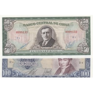 Chile, 50 Escudos and 100 Escudos, 19070-1973, AUNC, p140b, p141a, (Total 2 banknotes)