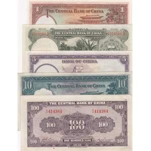 China, 1, 5, 5, 10, 100 Yuan , 1936/1937, differant cond., p212, p217, p214, p243