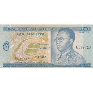 Congo Democratic Republic, 10 Makuta, 1967, XF, p9a