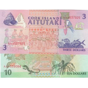 Cook Islands, 3 Dollars and 10 Dollars, 1992, UNC, p7, p8, (Total 2 banknotes)