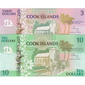 Cook Islands, 3 Dollars and 10 Dollars, 1992, UNC, p7, p8, (Total 2 banknotes)