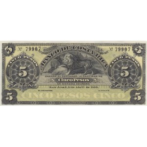 Costa Rica, 5 Pesos, 1899, UNC, pS163r