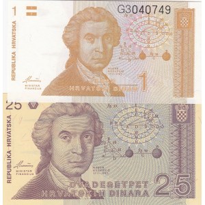 Croatia, 1 Dinar, 25 Dinara, 1991, UNC, p16a, p19a