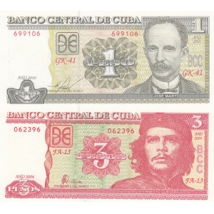 Cuba, 1 Peso, 3 Peso, 2004-2010, UNC, p127a, p128e