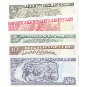 Cuba , 1 Peso, 3 Pesos, 5 Pesos, 10 Pesos and 20 Pesos, 2004/2014, UNC,  (Total 5 banknotes)