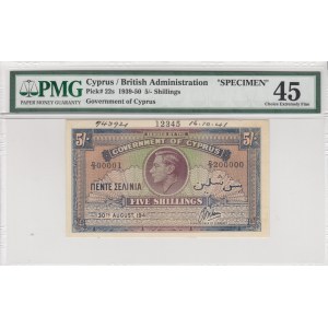 Cyprus, 5 Shillings, 1941, XF, p22s, SPECIMEN