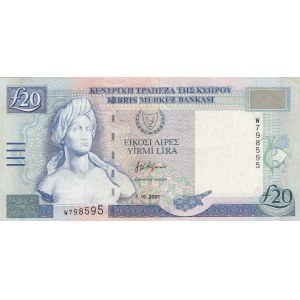 Cyprus, 20 Pounds, 2001, VF, p63b