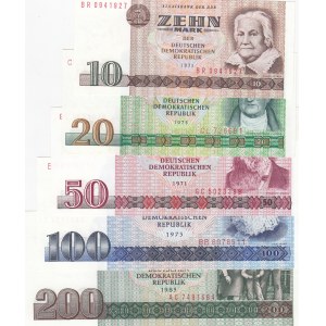 Democratic Germany, 10 Mark, 20 Mark, 50, Mark, 100 Mark and 200 Mark, 1971/1985, UNC, p28, p29, p30, p31, p32, (Total 4 banknotes)