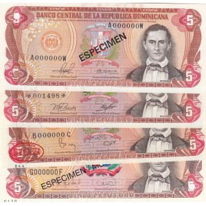 Dominican Republic, 5 Pesos Oro, 1978/1988, UNC, p118, SPECIMEN, (Total 4 banknotes)