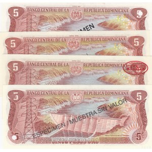 Dominican Republic, 5 Pesos Oro, 1978/1988, UNC, p118, SPECIMEN, (Total 4 banknotes)