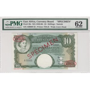 East Africa, 10 shillings, 1958/60, UNC, p38s, SPECIMEN