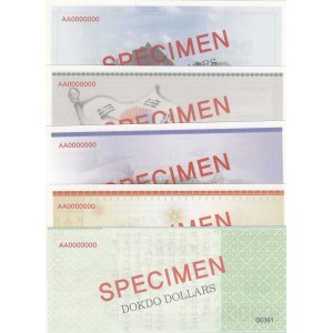 South Korea, 1 Dollar, 100 Dollars, 1.000 Dollars, 10.000 Dollars, 1.000.000 Dollars, 2010/2013, UNC,  SPECIMEN, Total 5 banknotes