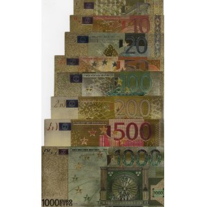 Fantasy Banknotes, 5 Euros, 10 Euros, 20 Euros, 50 Euros, 100 Euros, 200 Euros, 500 Euros, 1.000 Euros, 2002, UNC,  Total 8 banknotes