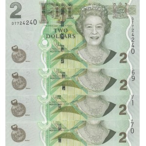Fiji, 2 Dollars, 2007, UNC, p109, (Total 4 banknotes)