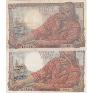 France, 20 Francs, 1943, 1948, XF (p100a), VF (p100c), p100a, p100c
