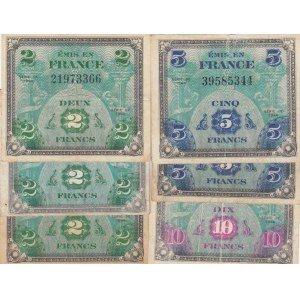 France, 2 Francs (3) , 5 Francs (2). 10 Francs, 1944, VF, p114a, p115a, p116a