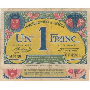 France, Grenoble, 50 Centimes and 1 Franc, 1917, XF,  (Total 2 banknotes)