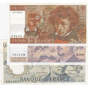 France, 10 Francs, 20 Francs and 50 Francs, 1975/1988, XF,  (Total 3 banknotes)