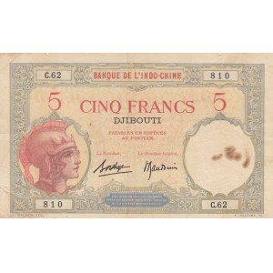 French Somaliland, 5 Francs , 1943, VF (-), p11
