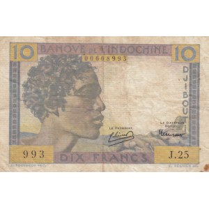 French Somaliland, 10 Francs, 1946, FINE, p19