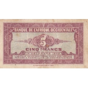 French West Afrıca, 5 Francs, 1942, VF, p28