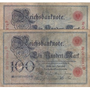 Germany, 100 Reichsmark, 1898, POOR, p20, Total 2 banknotes