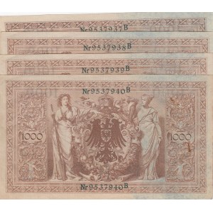 Germany, 1.000 Mark, 1910, XF, p45 , Total 4 banknotes