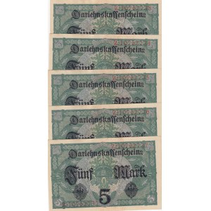 Germany, 5 Mark, 1917, UNC, p56, (Total 5 consecutive banknotes)