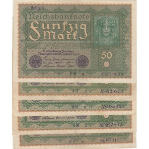 Germany, 50 Mark, 1919, VF/XF, p66, (Total 5 banknotes)