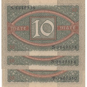Germany, 10 Mark (2), 1920, AUNC - UNC, p67, (Total 3 banknotes)