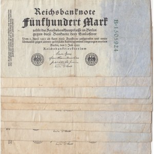 Germany, 500 Mark, 1922, FINE, p74, Total 9 banknotes