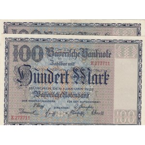 Germany, 100 Mark , 1922, XF /AUNC, pS923 , (Total 2 banknotes)