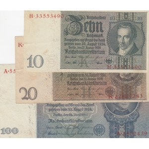 Germany, 10 Mark, 20 Mark and 100 Mark, 1929/1935, VF/ XF , p180a, p181b, p183, (Total 3 banknotes)