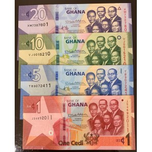 Ghana, 1 Cedi, 5 Cedis, 10 Cedis and 20 Cedis, 2019, UNC, p37, p38, p39, p40, (Total 4 banknotes)
