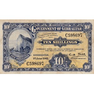 Gibraltar, 10 Shillings, 1942, VF (-), p14b