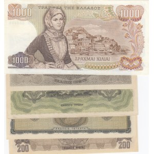 Greece, 200 Drachmai, 1.000 Drachmai (2), 25.000 Drachmai and 5.000.000 Drachmai , 1939/1944, AUNC - UNC,  (Total 5 banknotes)