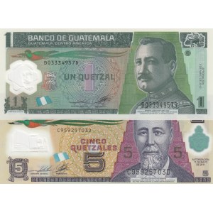 Guatemala, 1 Quetzal and 5 Quetzales, 2011/2012, UNC, p115, p122, (Total 2 banknotes)