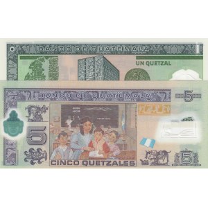 Guatemala, 1 Quetzal and 5 Quetzales, 2011/2012, UNC, p115, p122, (Total 2 banknotes)