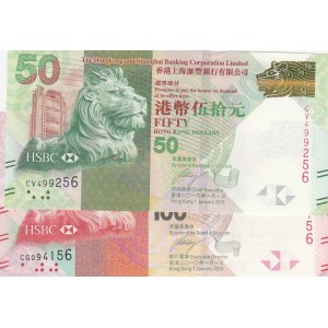Hong Kong, 50 Dollar and 100 Dollars, 2010/2013, UNC, p298, p343, (Total 2 banknotes)