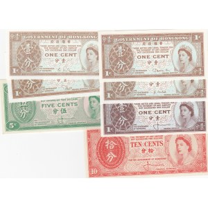 Hong Kong, 1 Cent (5), 5 Cents and 10 Cents, 1961/1992, UNC, p325, p326, p327, (Total 7 banknotes)