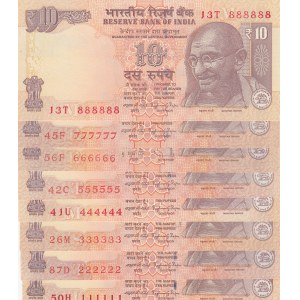 India, 10 Rupees, 2016, UNC, p102, (A total of 8 beautiful serial numbered sets)