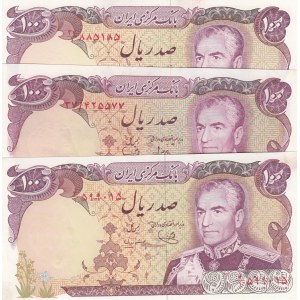 Iran, 100 Rials , 1974/1979, AUNC - UNC, p102, (Total 3 banknotes)