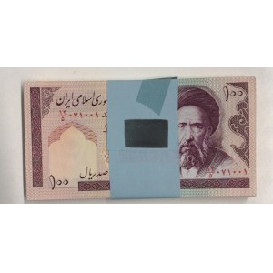 Iran, 100 Rials, 1985, UNC, p140f, Stack of money