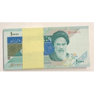 Iran, 10.000 Rials, 1992, UNC, p146i, Stack of money