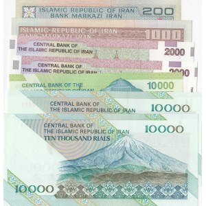 Iran, 200 Rials, 1982,p136; 1000 Rials, 1982-2002,p138f; 2000 Rials(2), 2005-, p144; 10.000 Rials(2), 1992-, p146; 10.000 Rials, 2017; p159,  UNC,  Total 7 banknotes