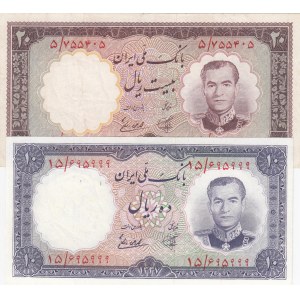 Iran, 10 Rials and 20 Rials , 1961, XF, p71, p72, (Total 2 banknotes)
