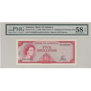 Jamaica, 5 Shillings, 1960, AUNC, p51Ab