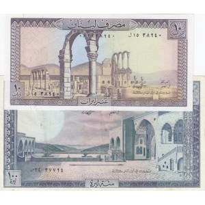Lebanon, 10/100 Livres, 1964/88, Different conditions between AUNC and XF, p66, 2 Different banknotes